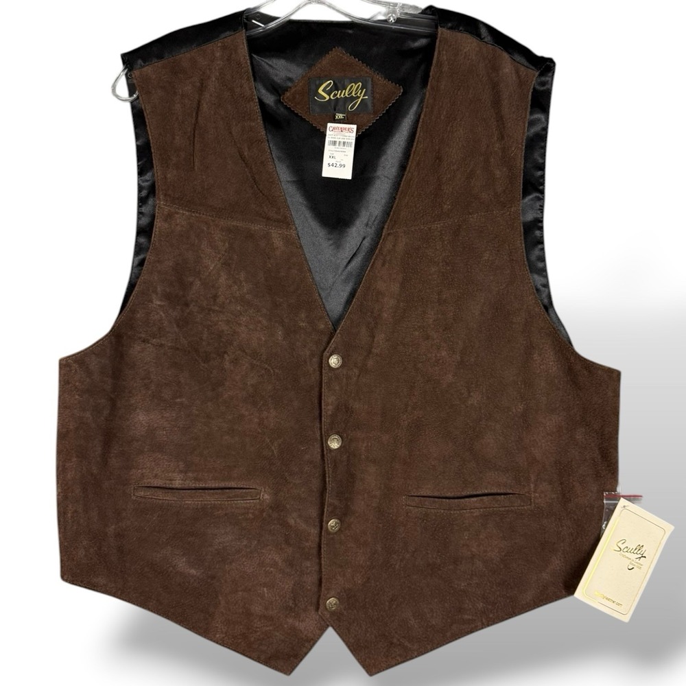 Scully Brown Suede Leather Vest W/Satin Back Men's XXL Western Rodeo Motorcycle